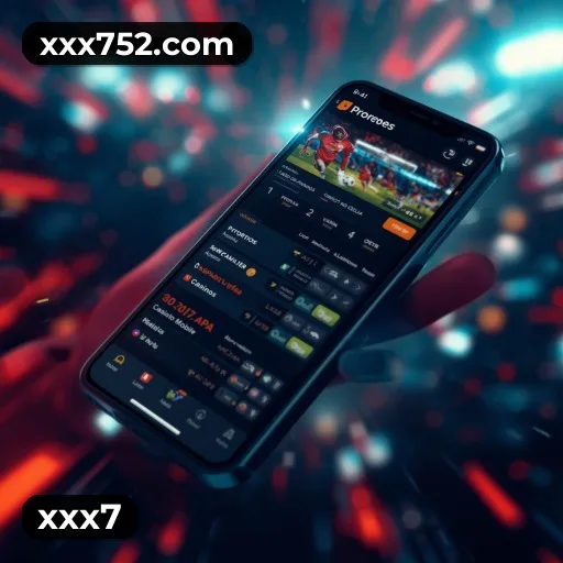 App xxx7 para iOS e Android — interface mobile, login biométrico e PIX integrado